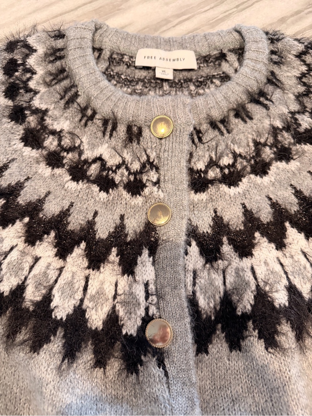 Cozy Gray Fair Isle Cardigan Sweater - Picture 4 of 6